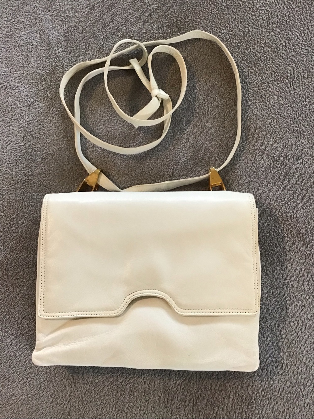 Bottega Veneta White Leather Crossbody with Gold Hardware